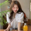仙女系首選💯韓國設計感領木耳邊泡泡袖雪紡襯衫女/小仙女上衣/短袖襯衫