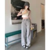 特殊色復古泥灰高腰修身顯瘦直筒褲