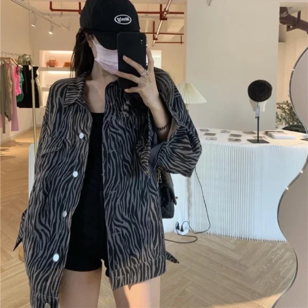 韓國🔸個性斑馬紋夾克牛仔外套