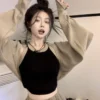 兩件組🥰法式坎肩針織罩衫+內搭短版吊帶背心