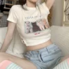 甜辣風心機露腰🐈貓咪印花短版短袖T恤上衣