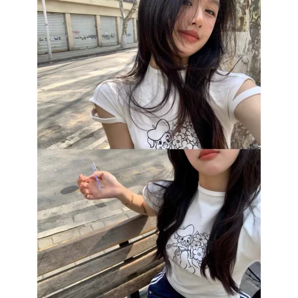 美式休閒💯心機袖子剪裁 半高領修身顯瘦短款上衣