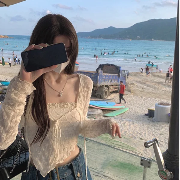 兩件組🌶️杏色蕾絲衫+倒三角細肩帶吊帶背心