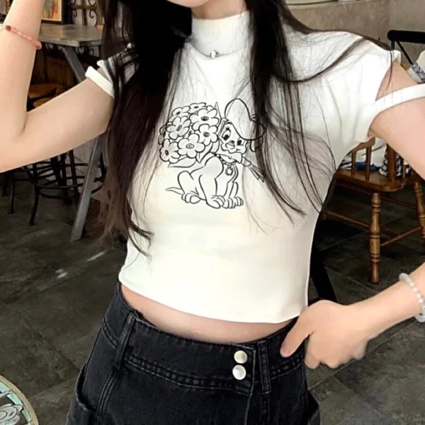 美式休閒💯心機袖子剪裁 半高領修身顯瘦短款上衣