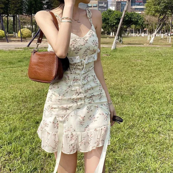 綁帶修身顯瘦🌶️渡假感碎花吊帶連身裙