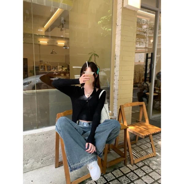 假兩件掛脖🖤純慾風素色長袖針織衫