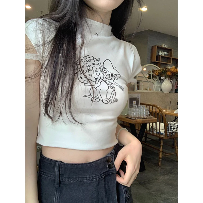 美式休閒💯心機袖子剪裁 半高領修身顯瘦短款上衣
