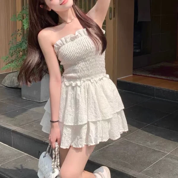 性感抹胸純慾風🖤皺皺抹胸連身裙
