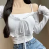短版披肩外套❤️甜美吊帶露肩罩衫