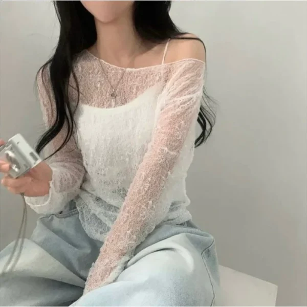 疊穿套裝🤍微透蕾絲衫外搭罩衫+內搭吊帶小可愛
